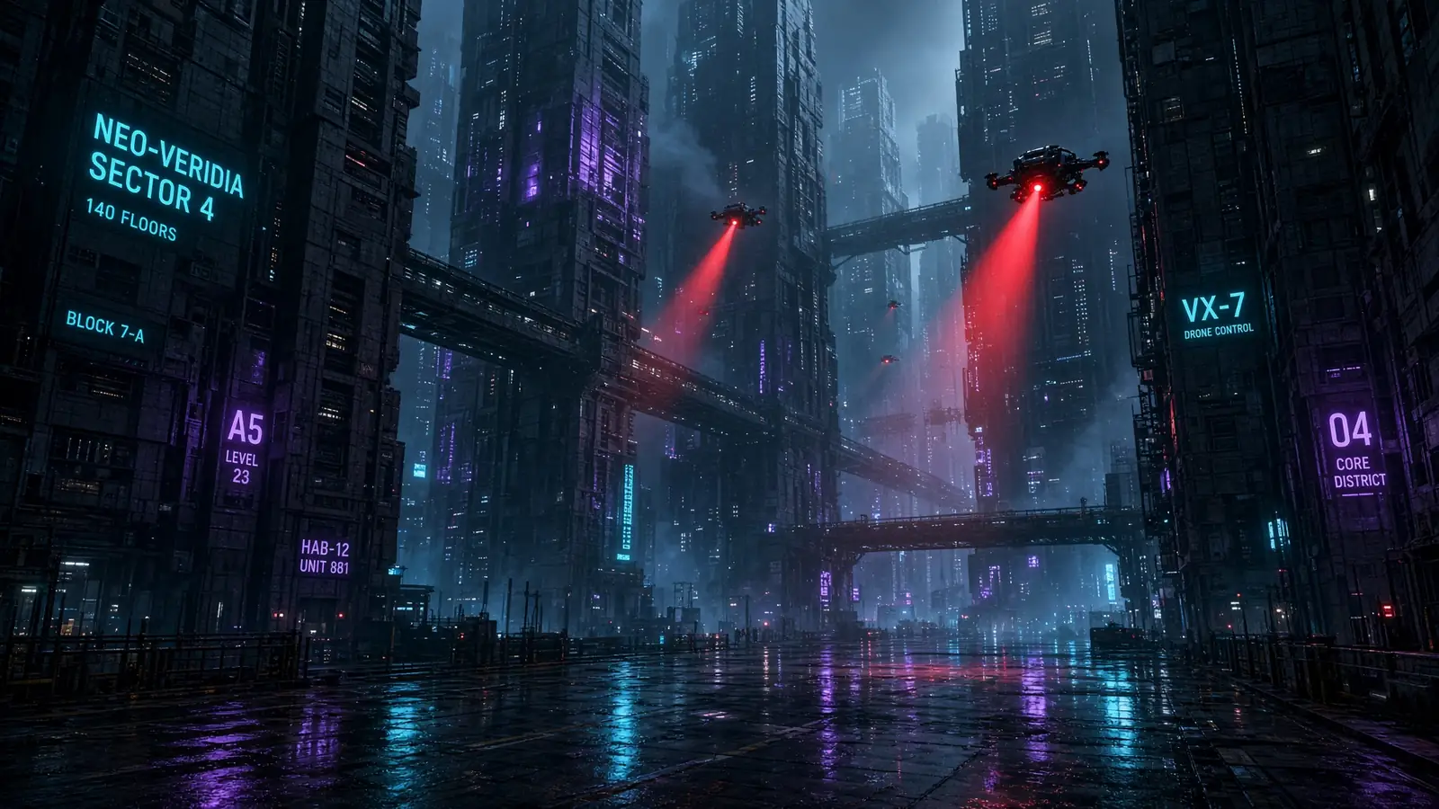 Neo-Citania Sector 4 canyon — establishing art